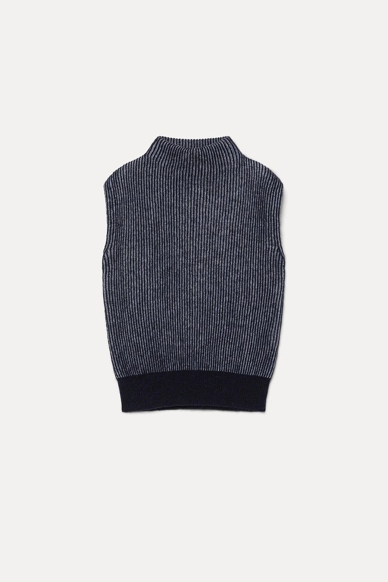 Gilet sans manches en alpaga et laine vanisé bleu marine