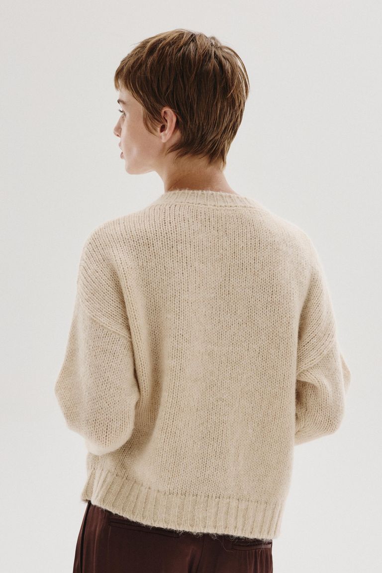 Girocollo in maglia a trecce di alpaca e lana merino
