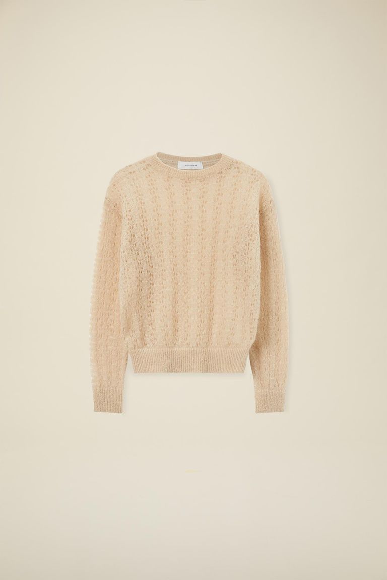 Openwork crewneck sweater in mohair and wool