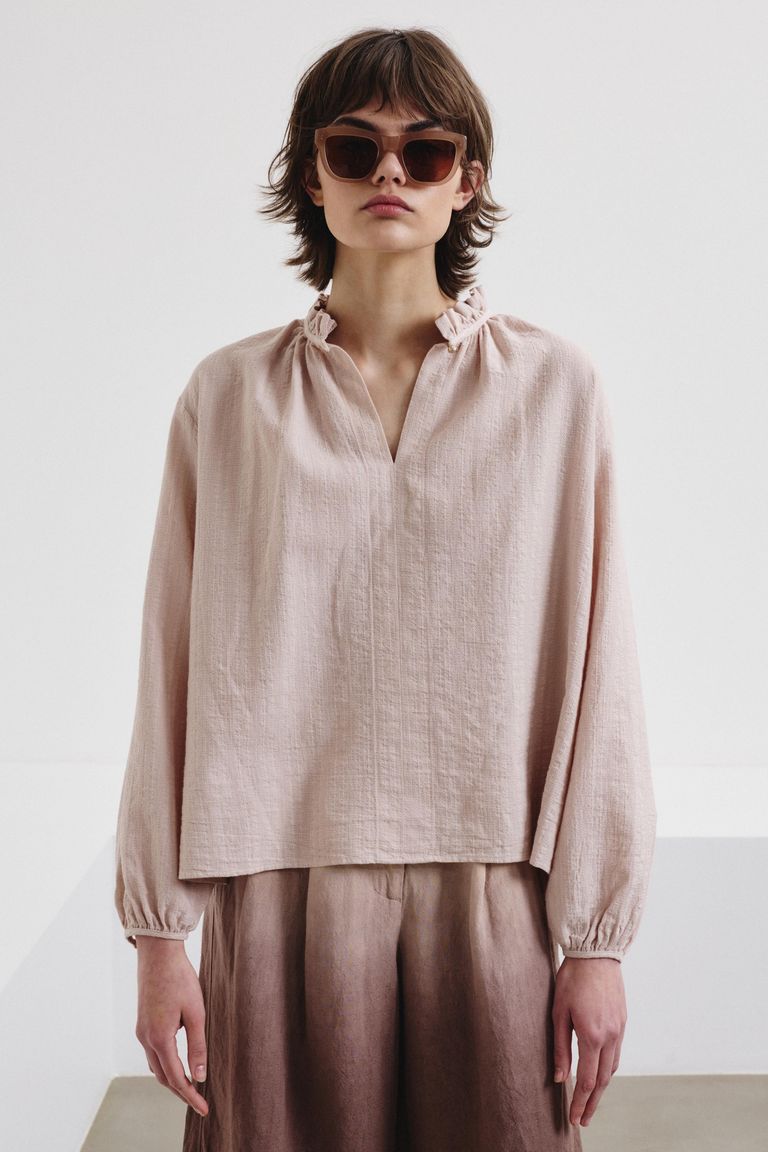 Striped cotton and linen jacquard shirt