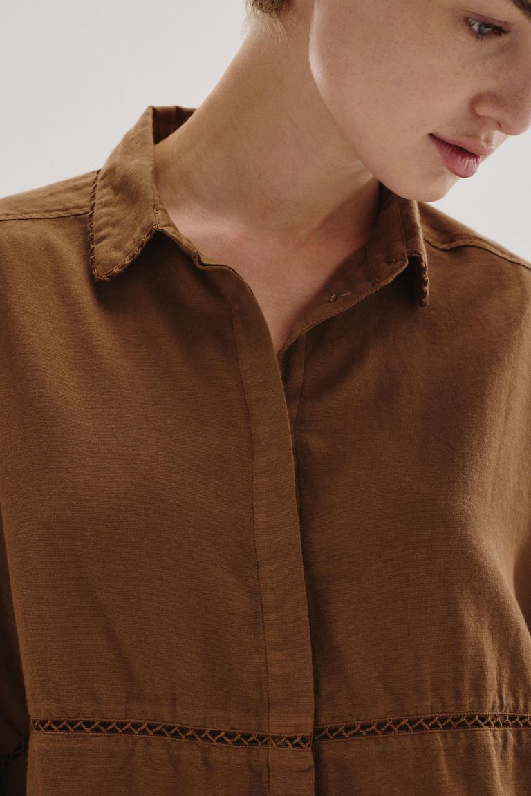 Chemise avec incrustation in micro-armure de coton et laine