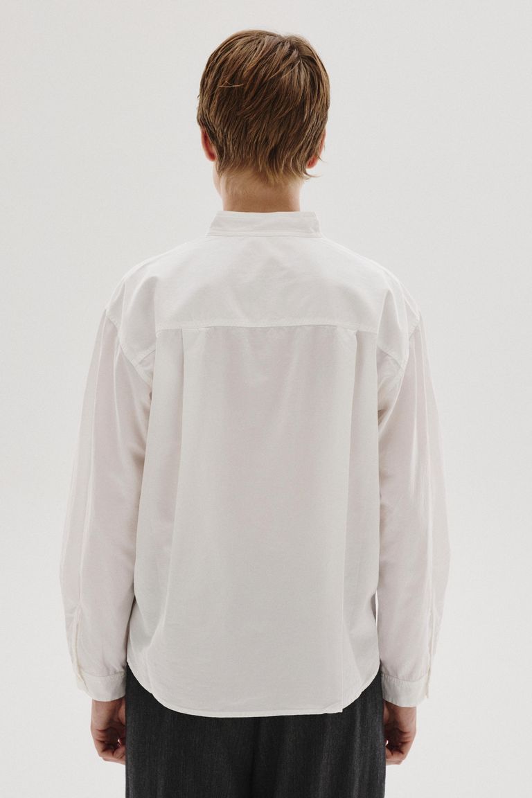 Habutai silk and cotton shirt with band collar optical white