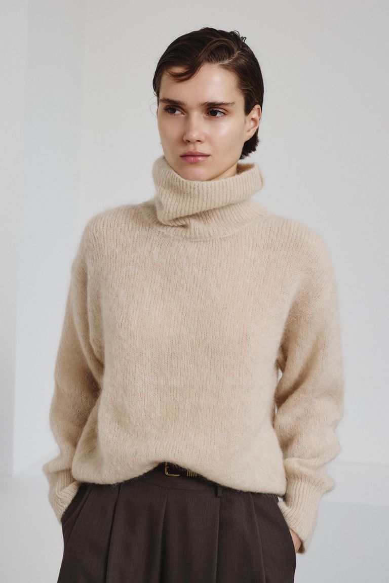 High-neck sweater in mohair