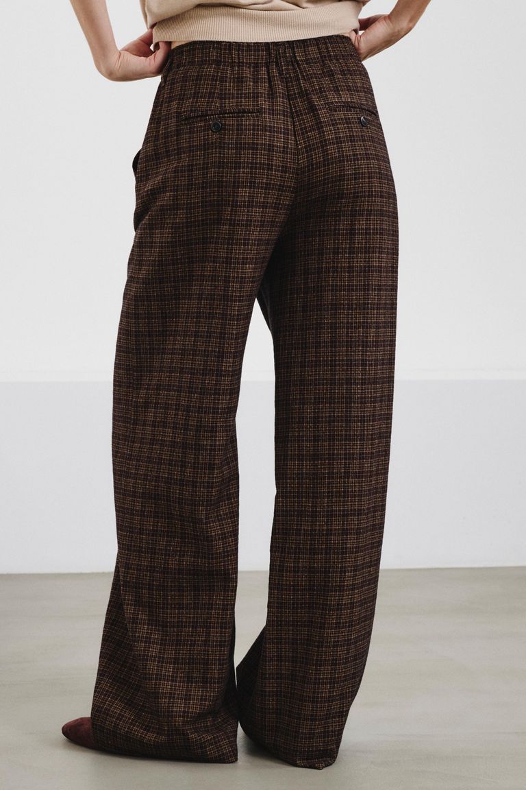 Micro-check cotton-wool flannel trousers burgundy