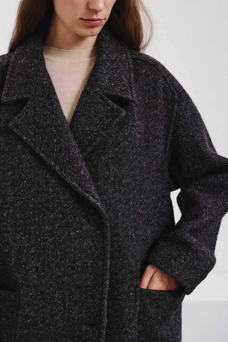 Oversized mélange wool and cotton cloth coat anthracite