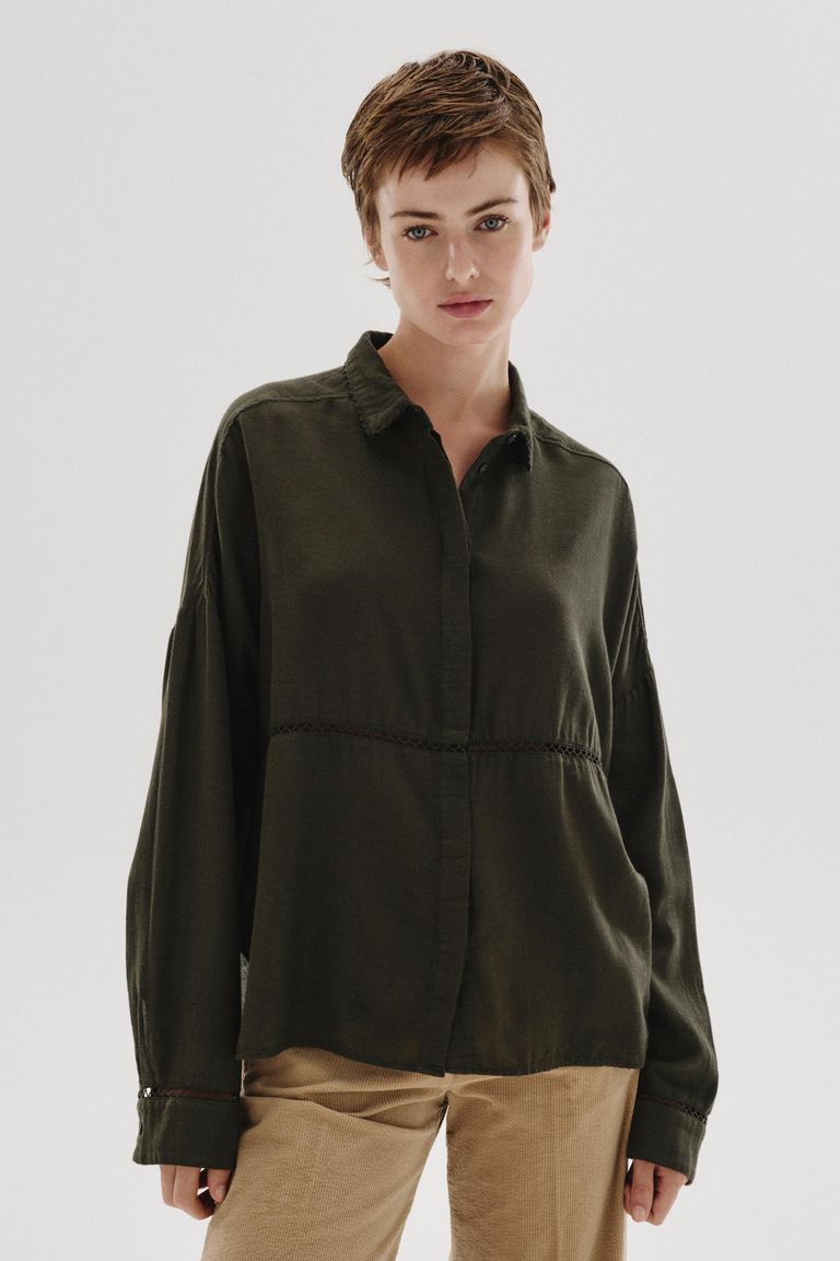 Chemise avec incrustation in micro-armure de coton et laine