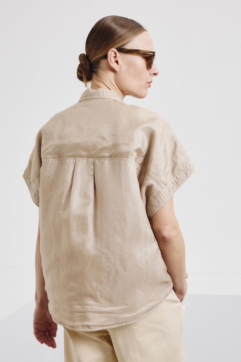 Camicia in tessuto accoppiato di cotone e seta