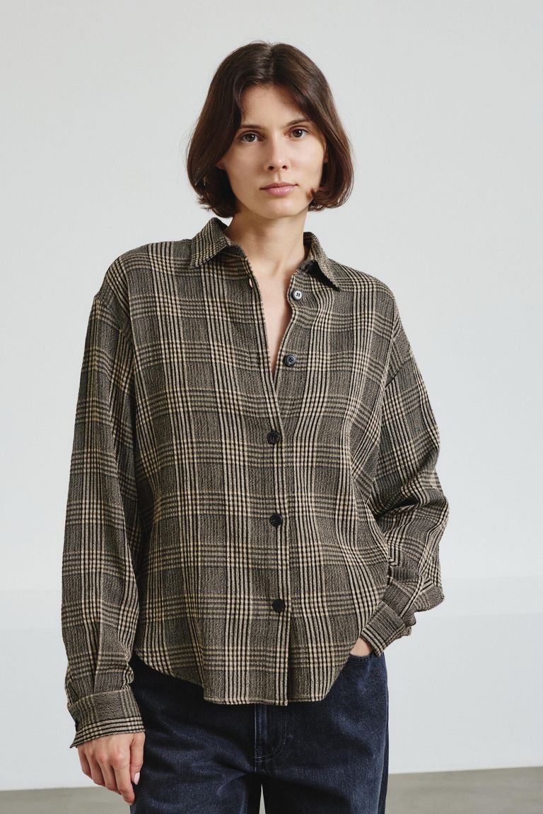 Pleated Prince of Wales flannel shirt