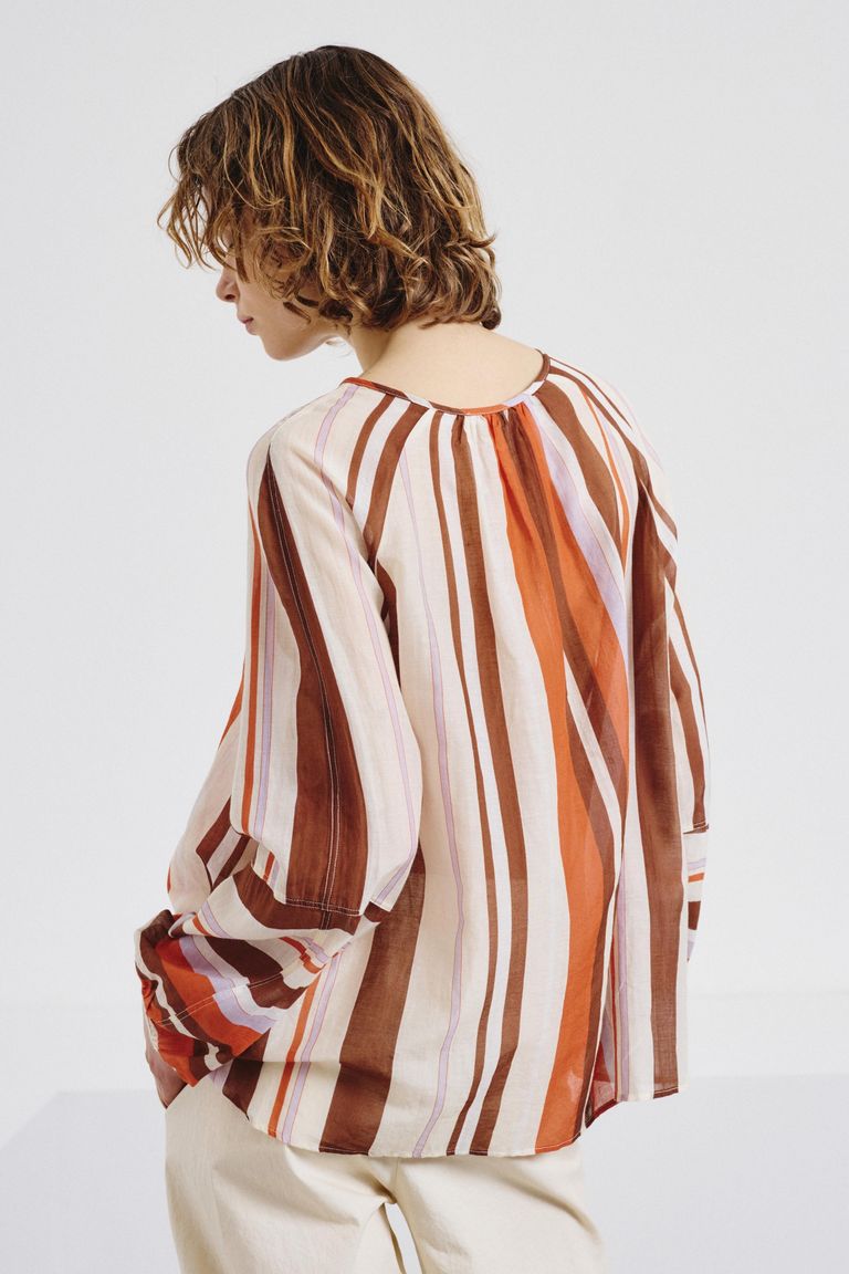 Striped cotton and silk chiffon blouse