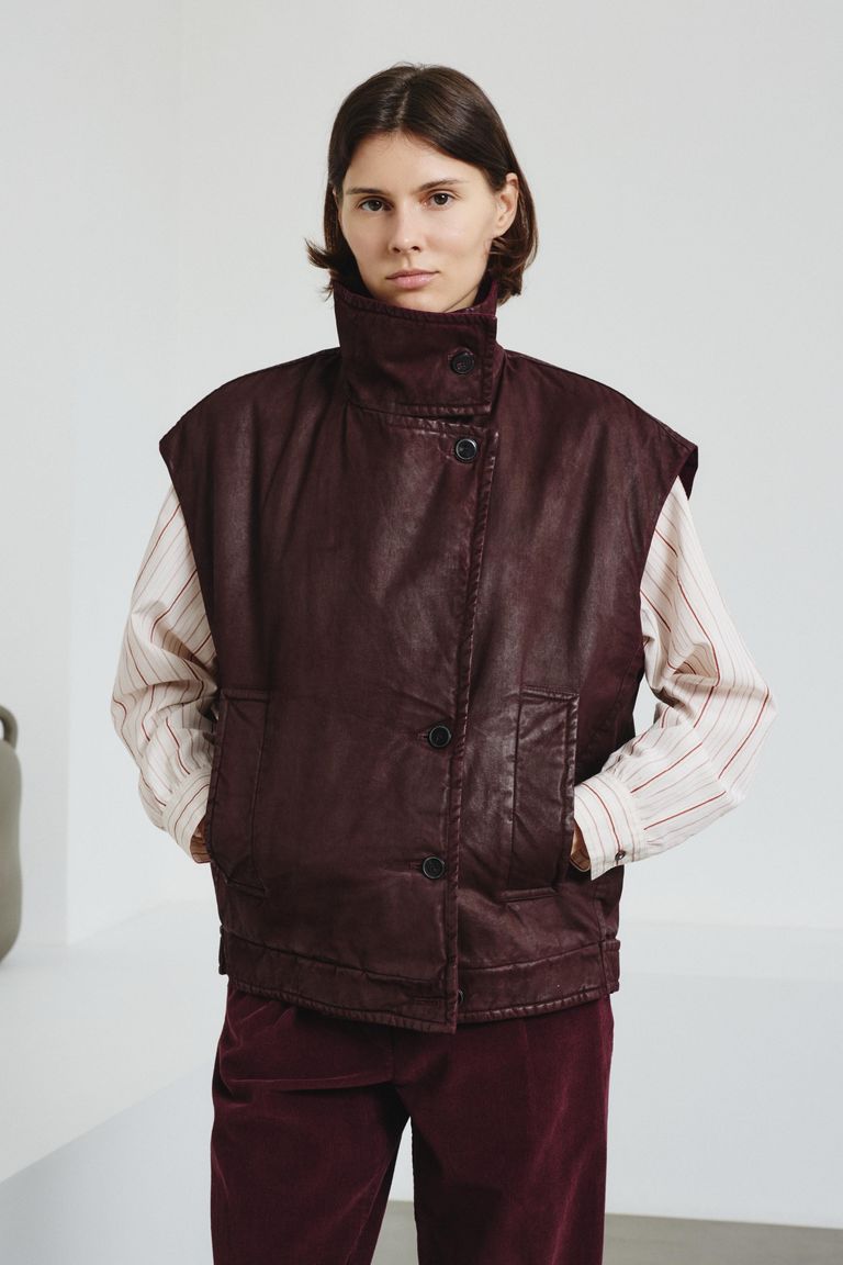 Gilet en drill de coton avec finition effect cuir