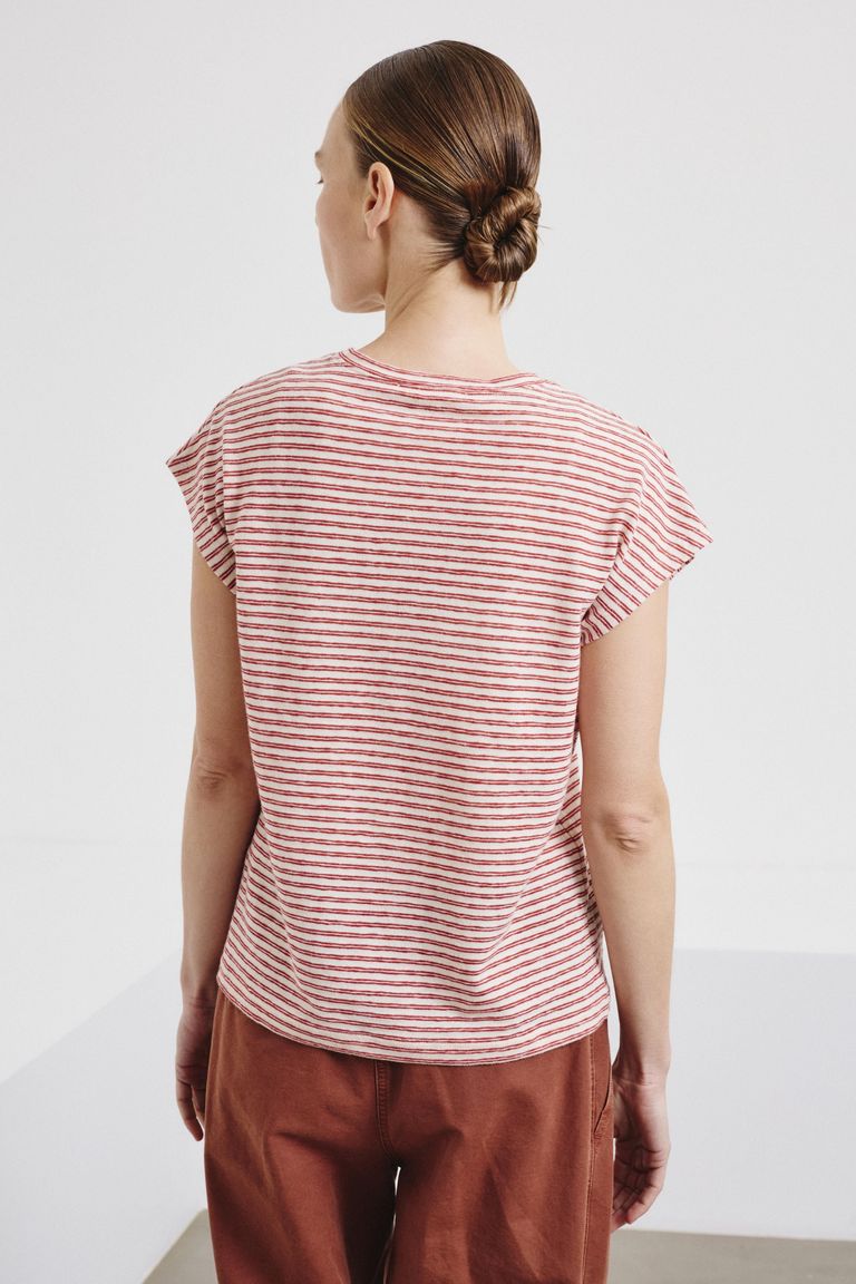 Striped cotton and linen jersey top