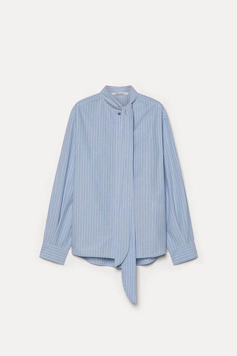 Shirt with scarf in striped poplin