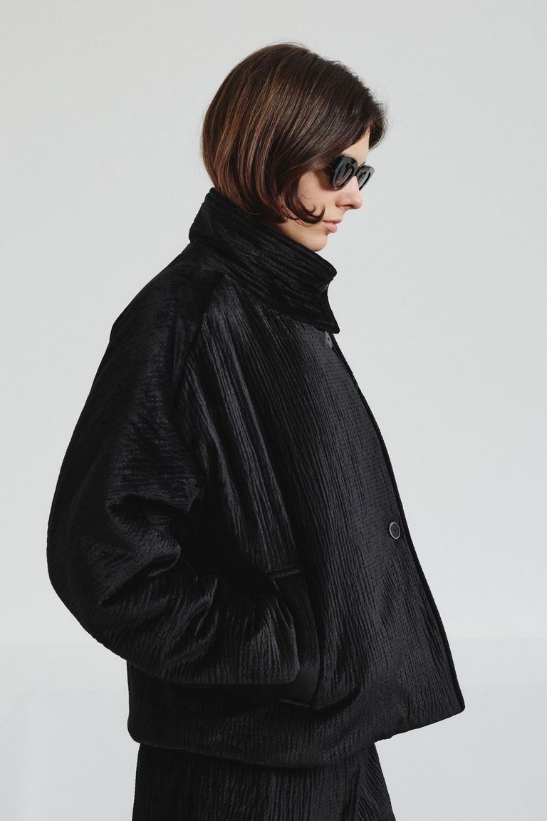 Hammered velvet peacoat