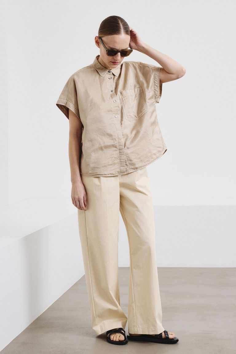 Camicia in tessuto accoppiato di cotone e seta