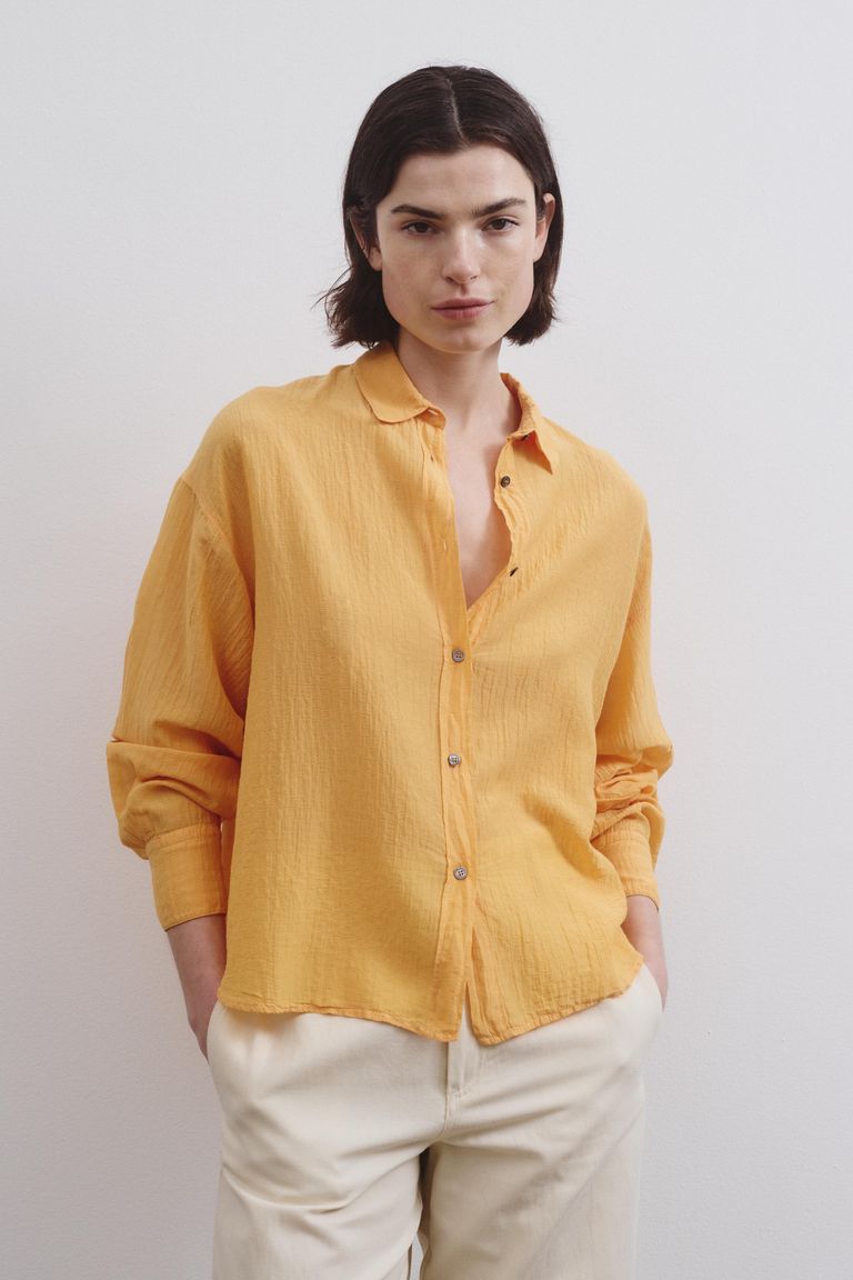 Chemise en voile froissé de coton et soie