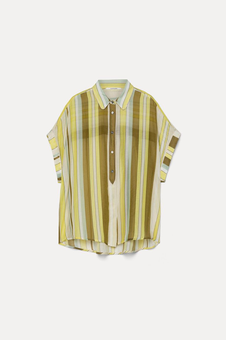 Camicia in chiffon di cotone e seta rigato