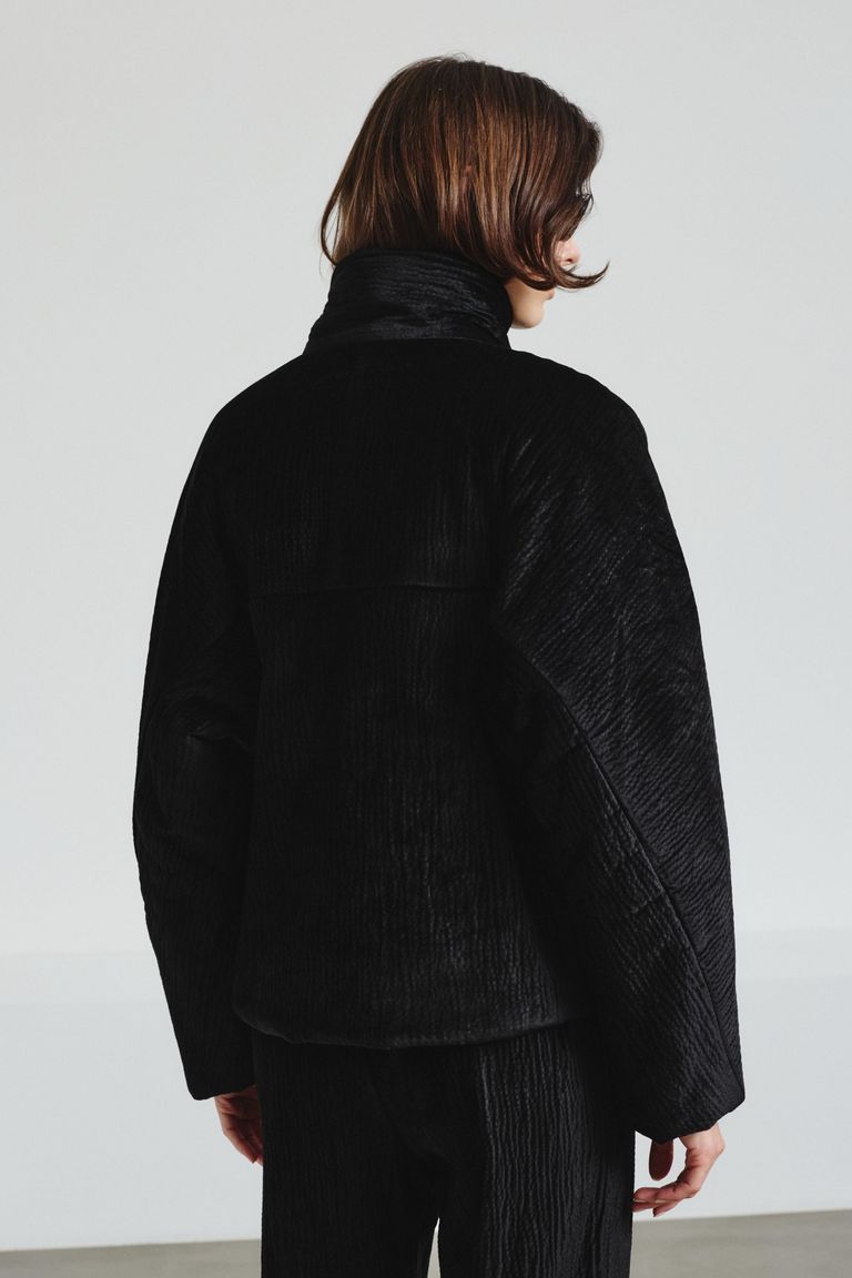 Hammered velvet peacoat