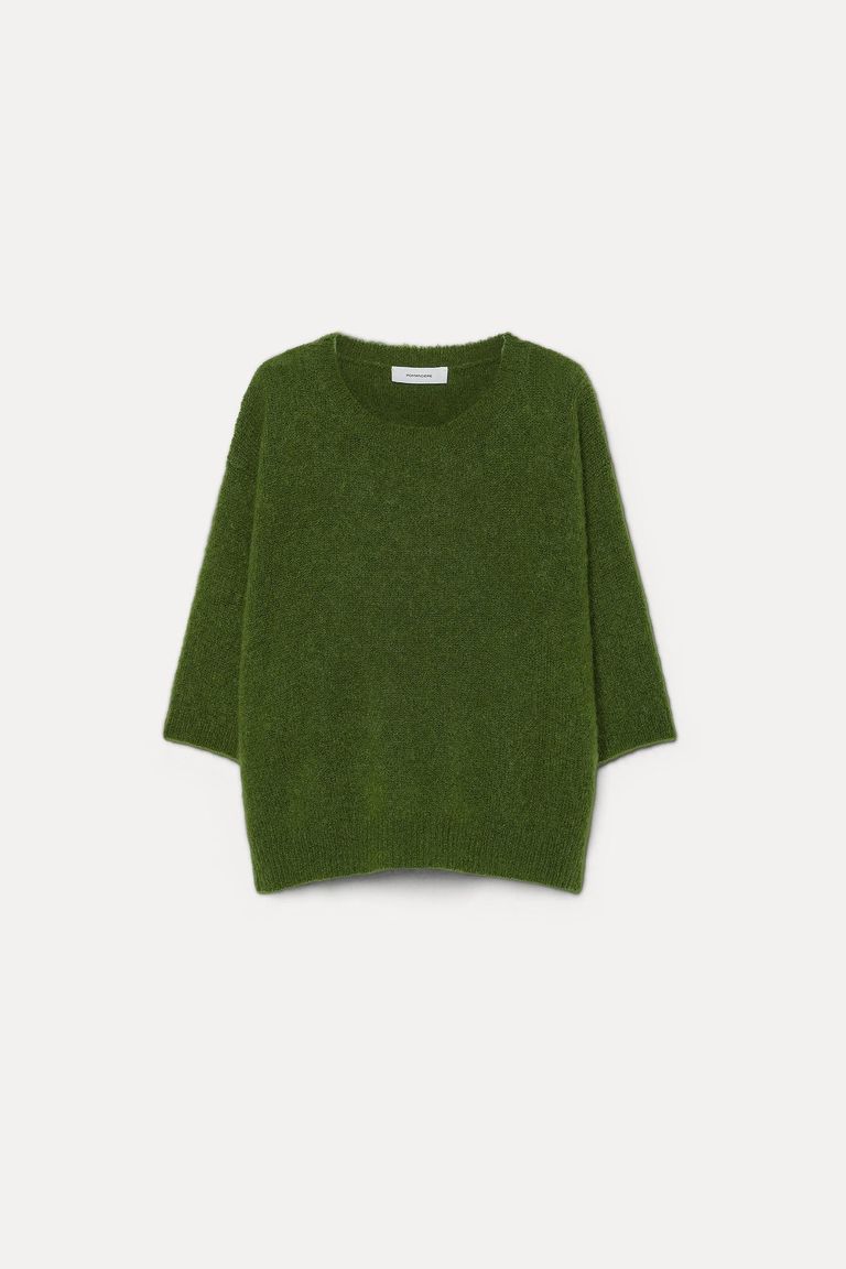 Pull à manches courtes en mohair vert algue