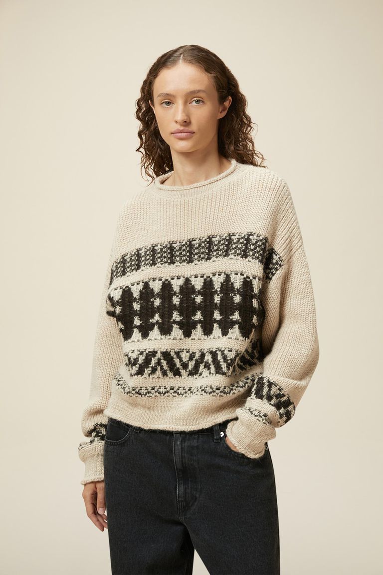 Jacquard crew neck clearance sweater