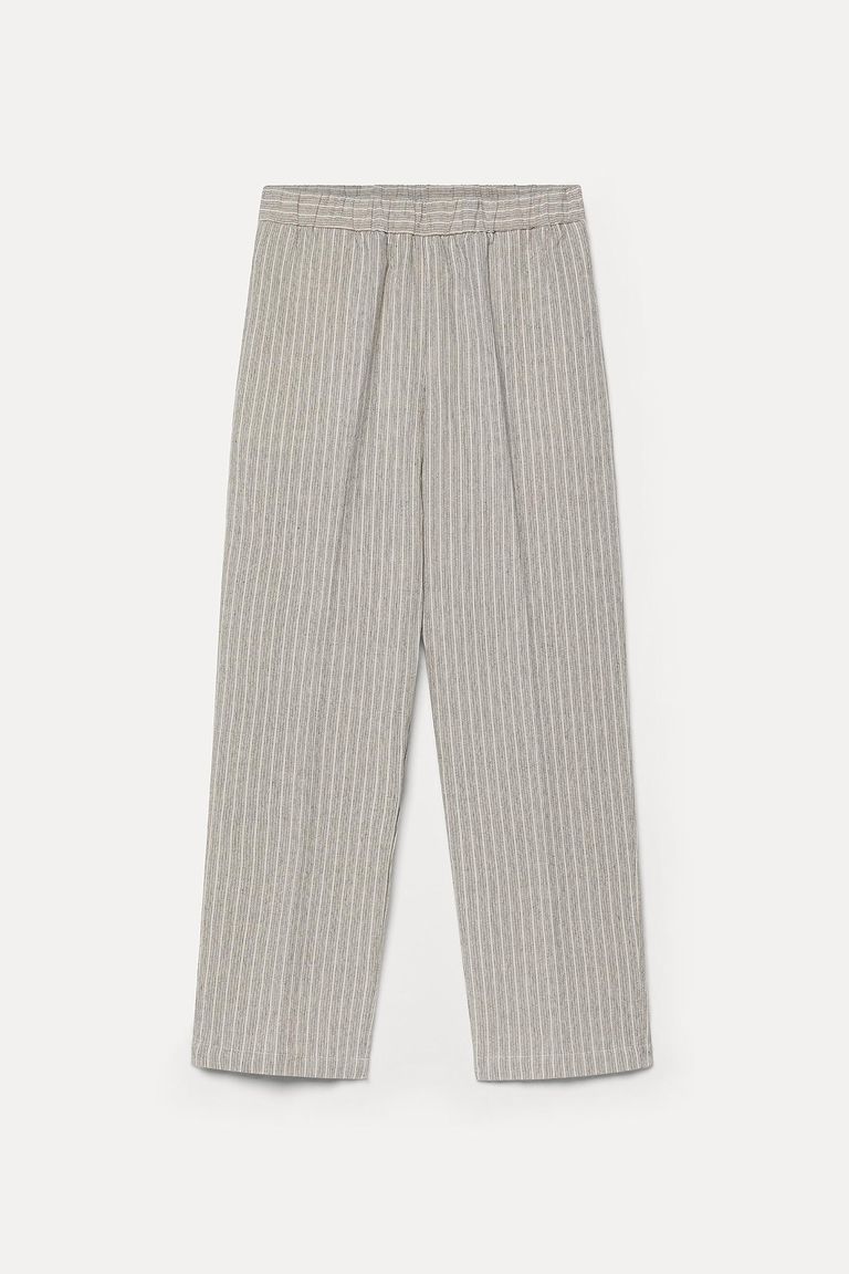 Jogging trousers in micro-striped cotton and linen ice