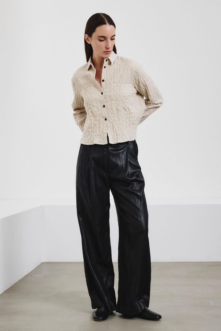 Wide-leg faux leather trousers