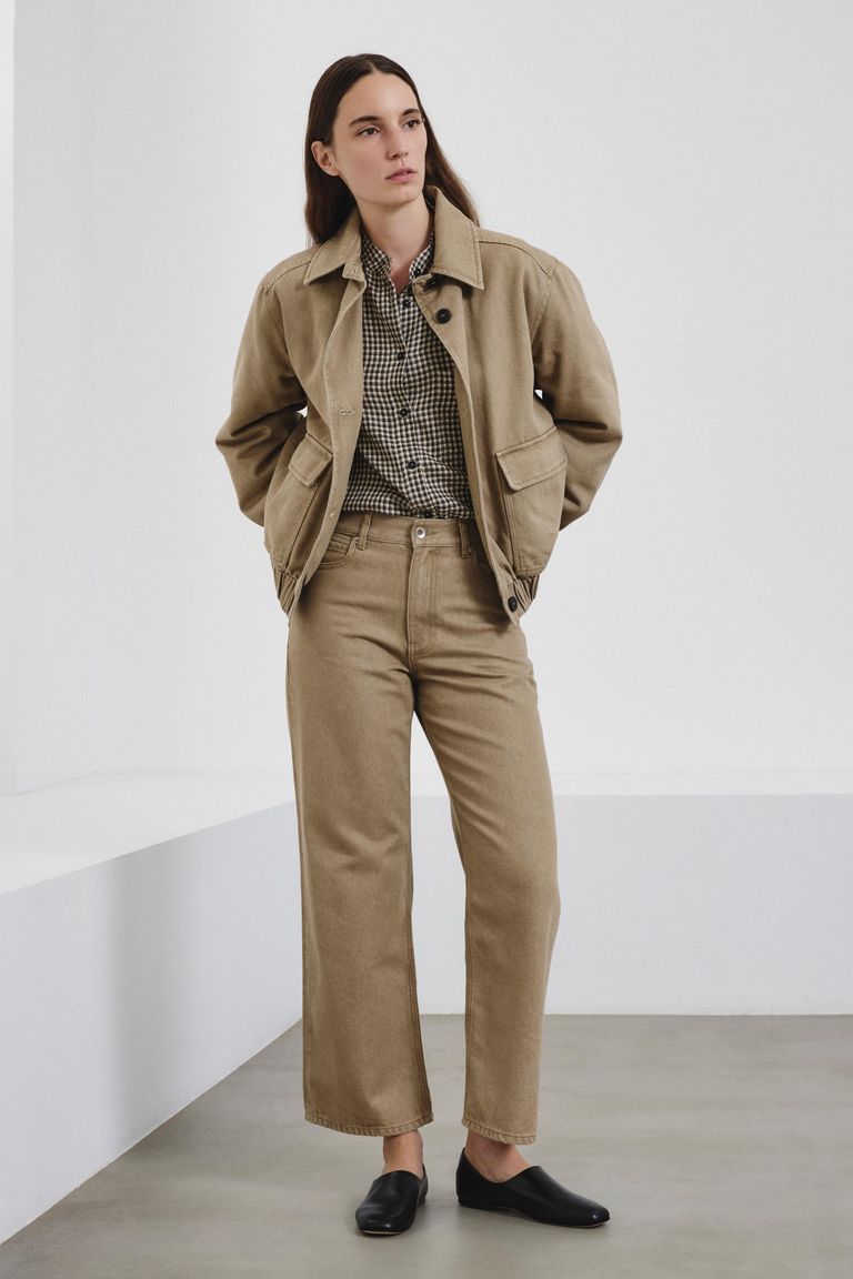 Vichy check flannel shirt with band collar