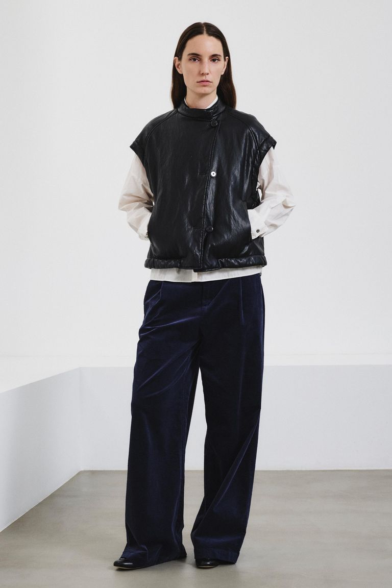 Pantalone ampio in velluto a coste blu scuro