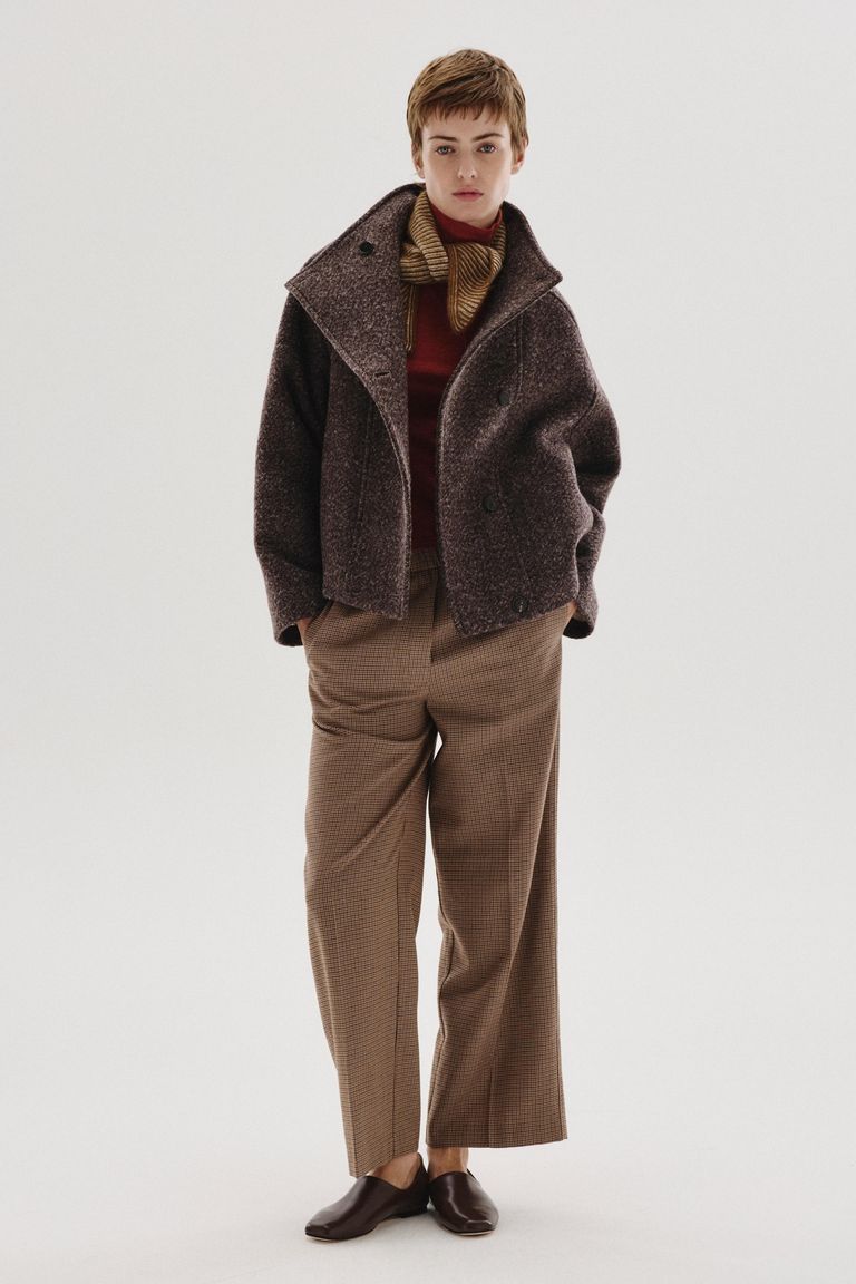 Veste à col haut en drap de laine et coton chiné