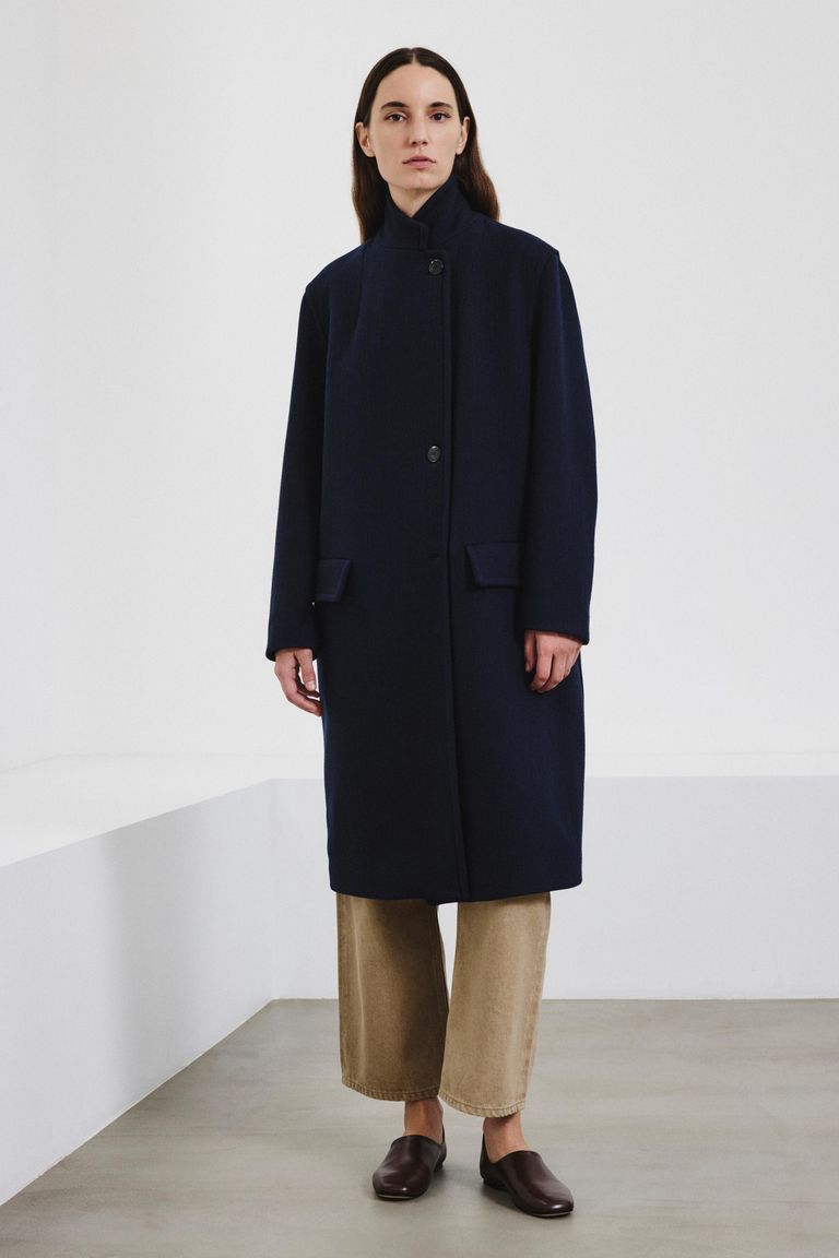 Wool and cashmere cloth coat dark blue