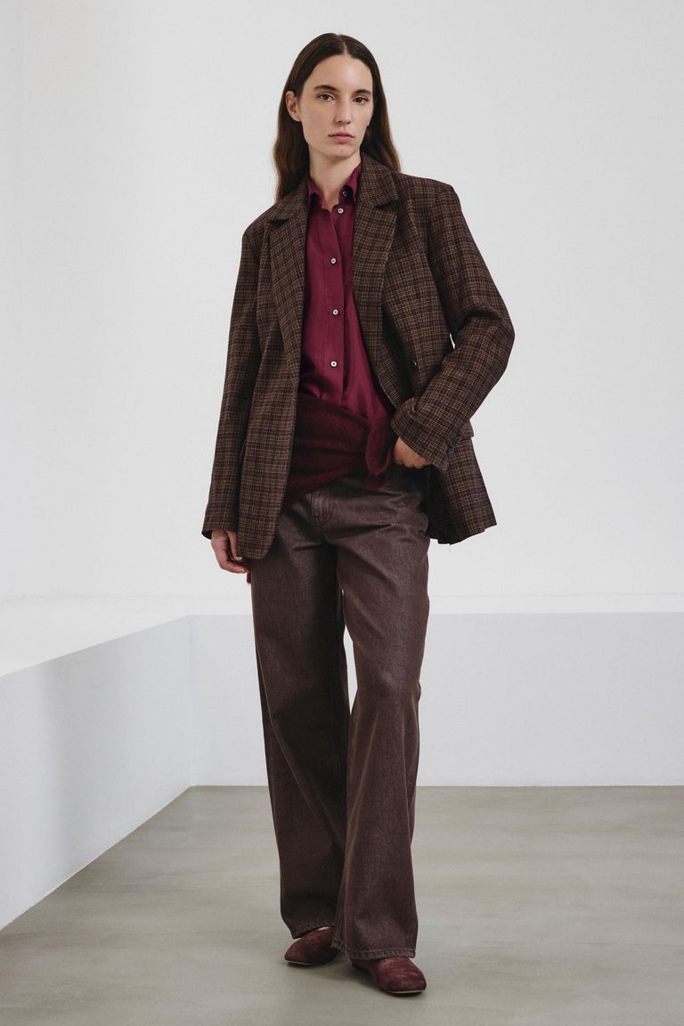 Micro-check flannel double-breasted jacket
