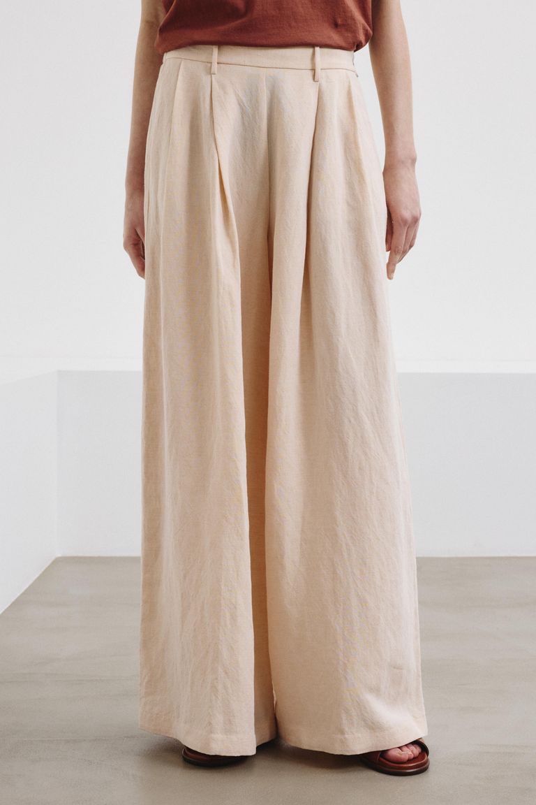 Wide-leg slubbed cotton trousers