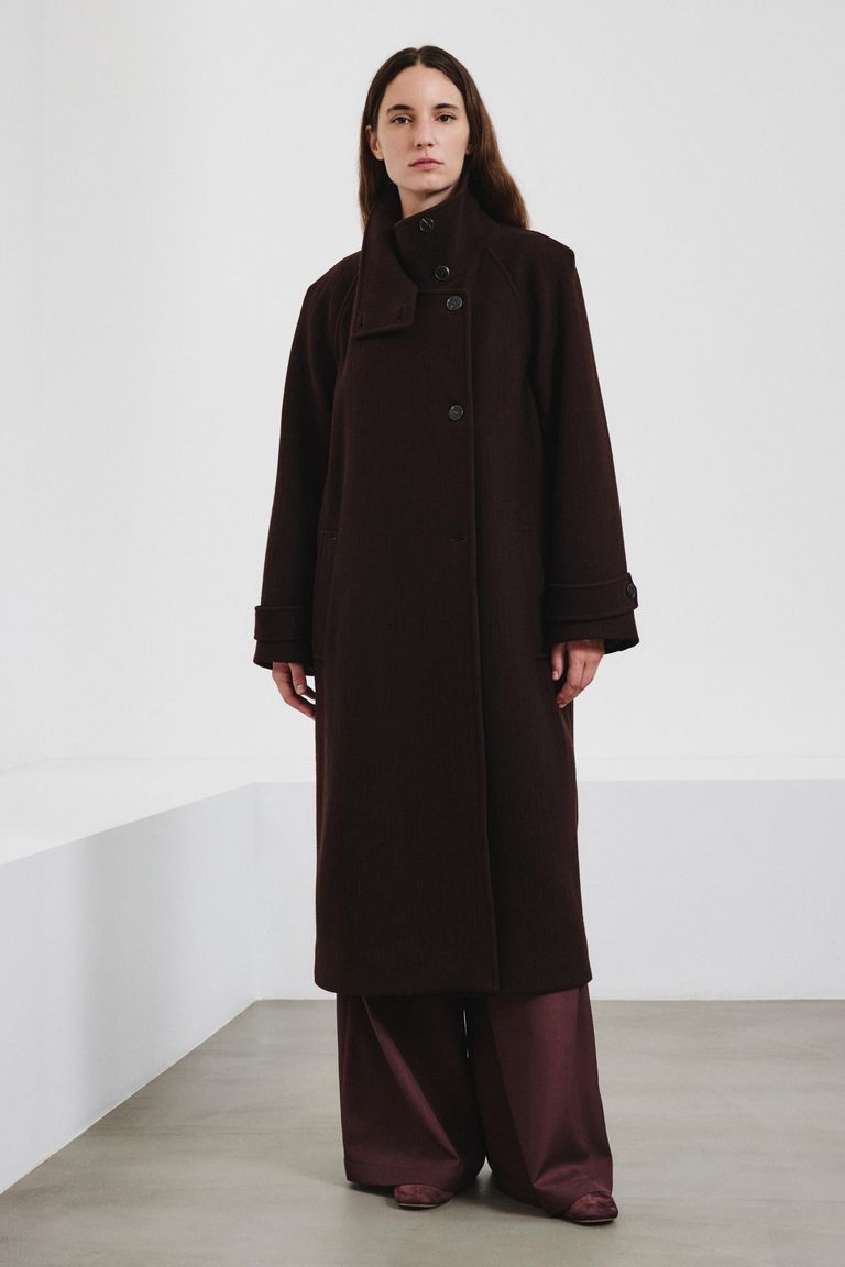 Manteau croisé en drap de laine et cachemire