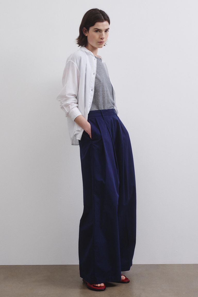 Pantalone ampio in gabardina di cotone