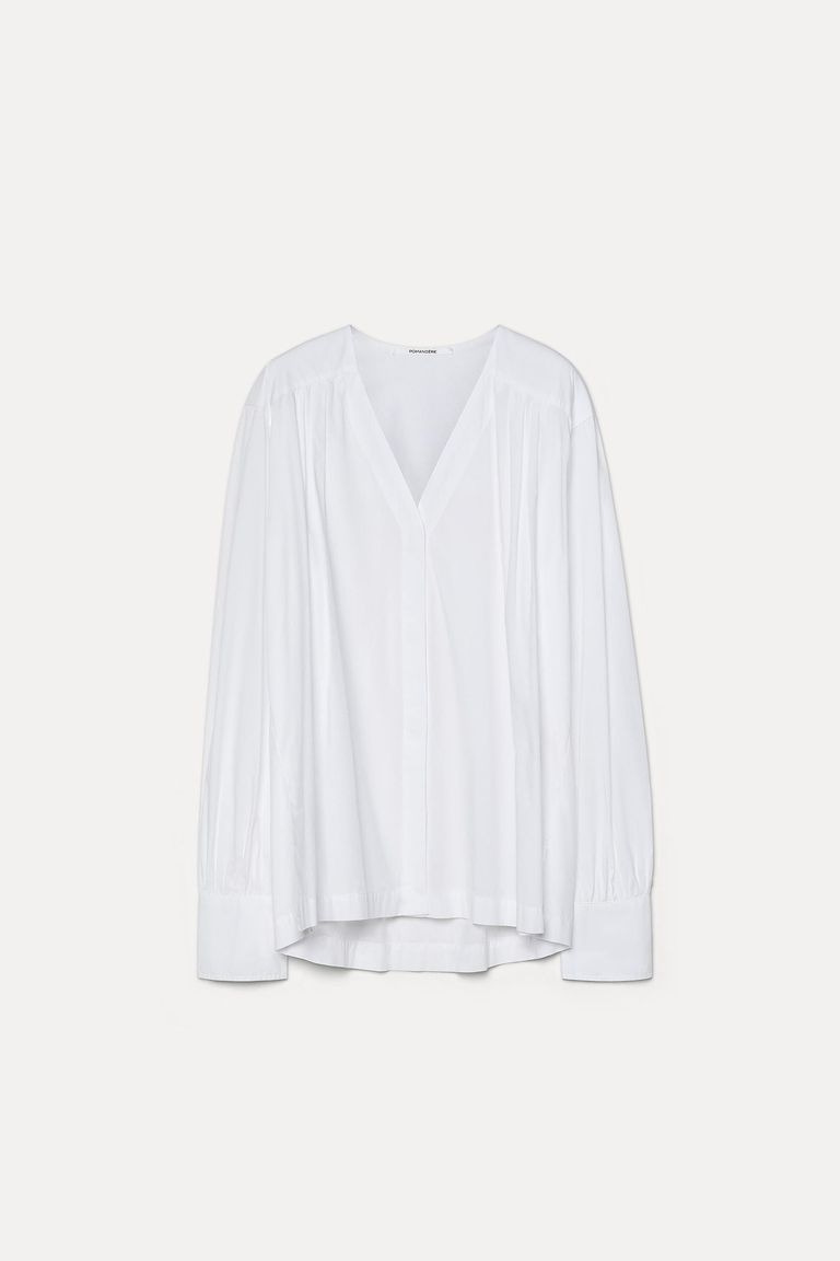 Poplin shirt with V-neck