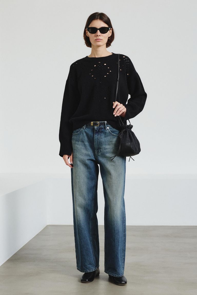 Inlaid crew neck in felted merino wool