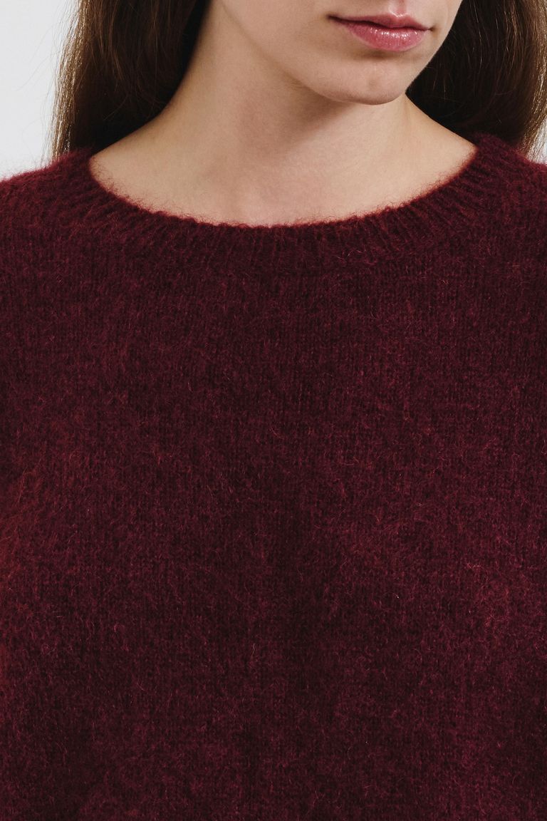 Pull à manches courtes en mohair bordeaux
