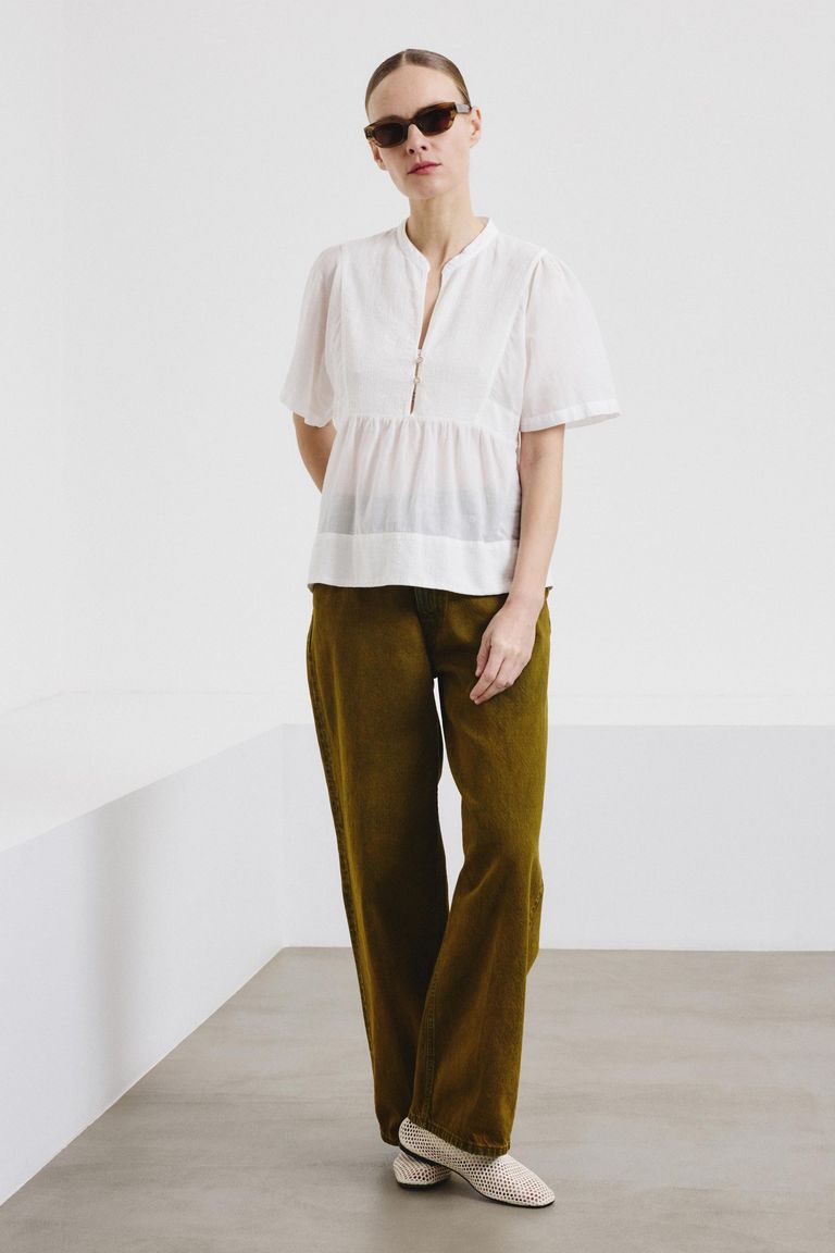 Cotton voile shirt with inserts