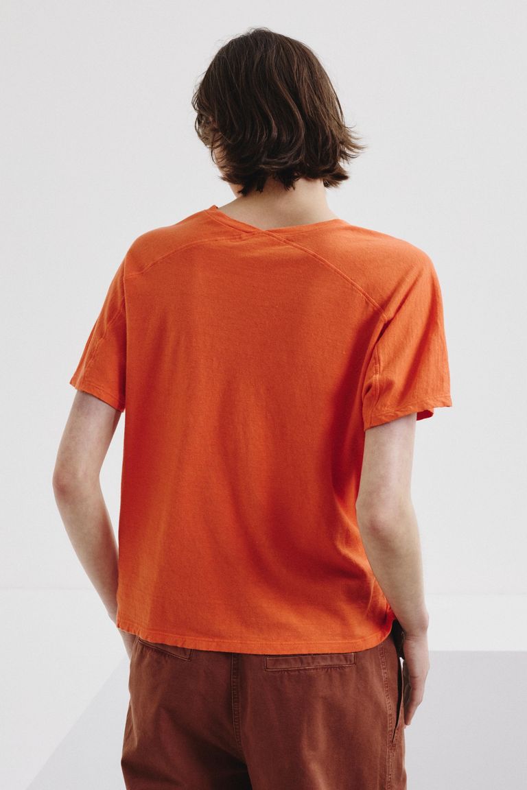 V-neck T-shirt in linen and cotton jersey
