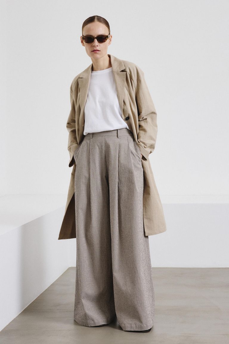 Wide-leg cotton micro-gingham trousers