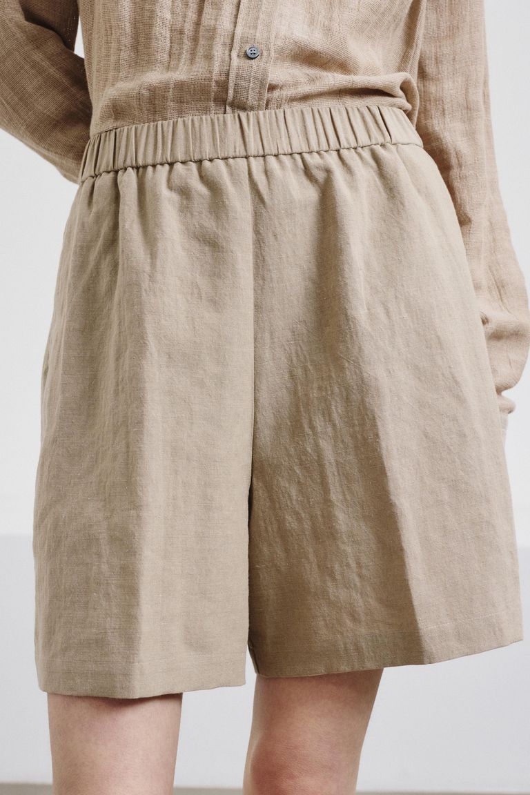 Linen and cotton panama-weave shorts