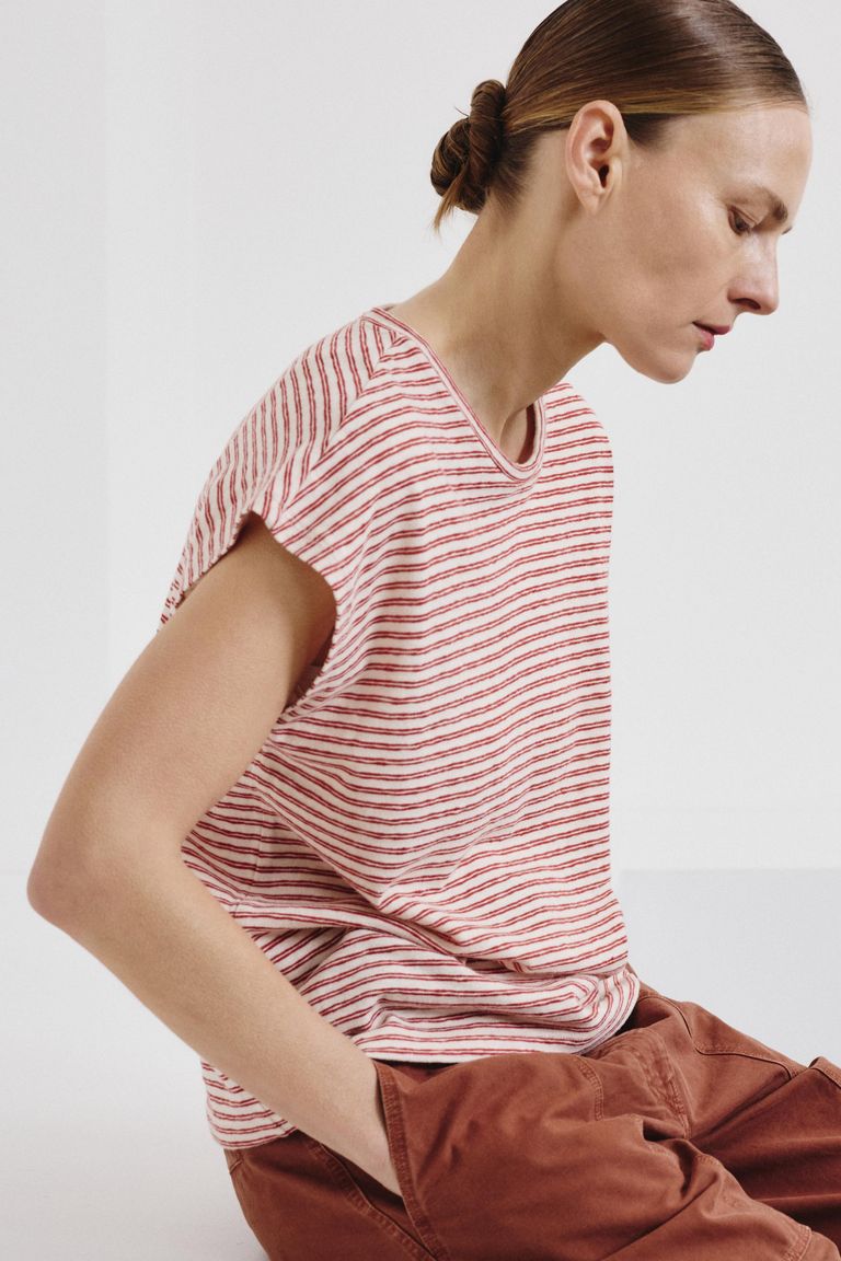 Striped cotton and linen jersey top