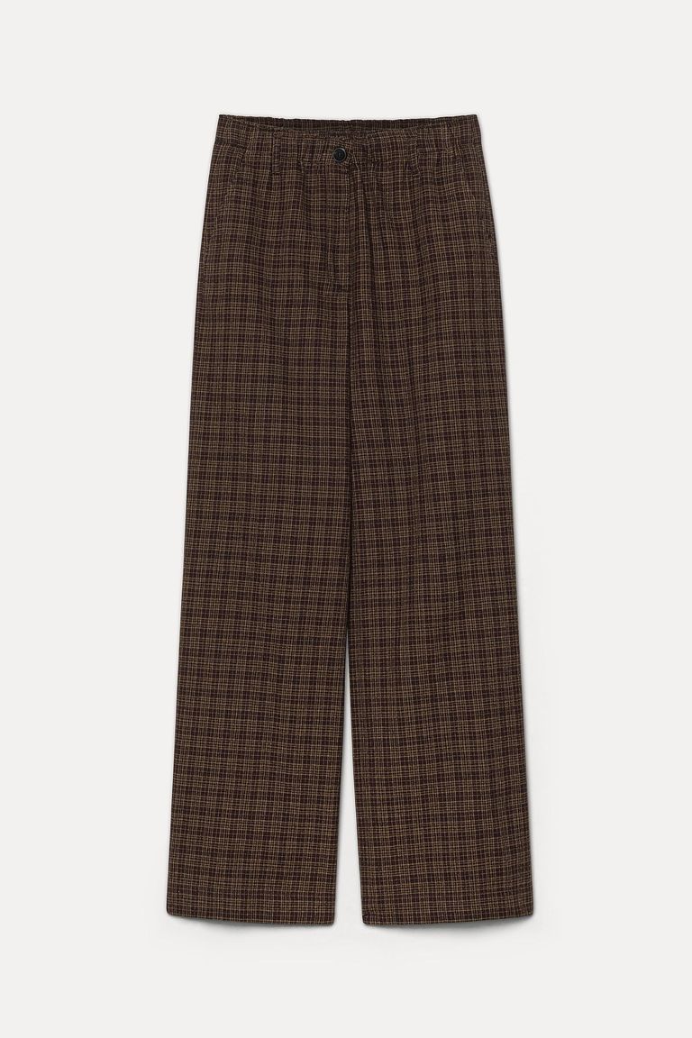 Micro-check cotton-wool flannel trousers burgundy