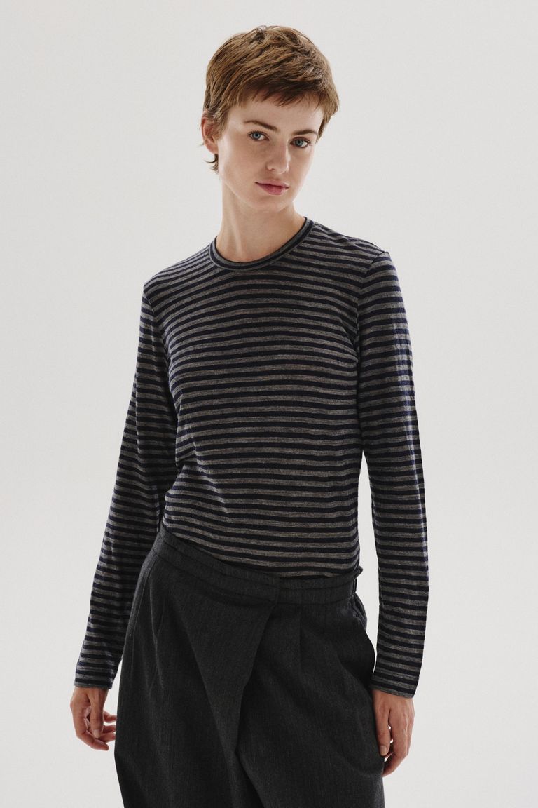 T-shirt in jersey rigato di lana