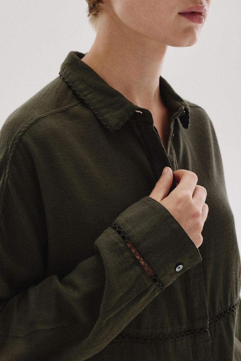 Chemise avec incrustation in micro-armure de coton et laine