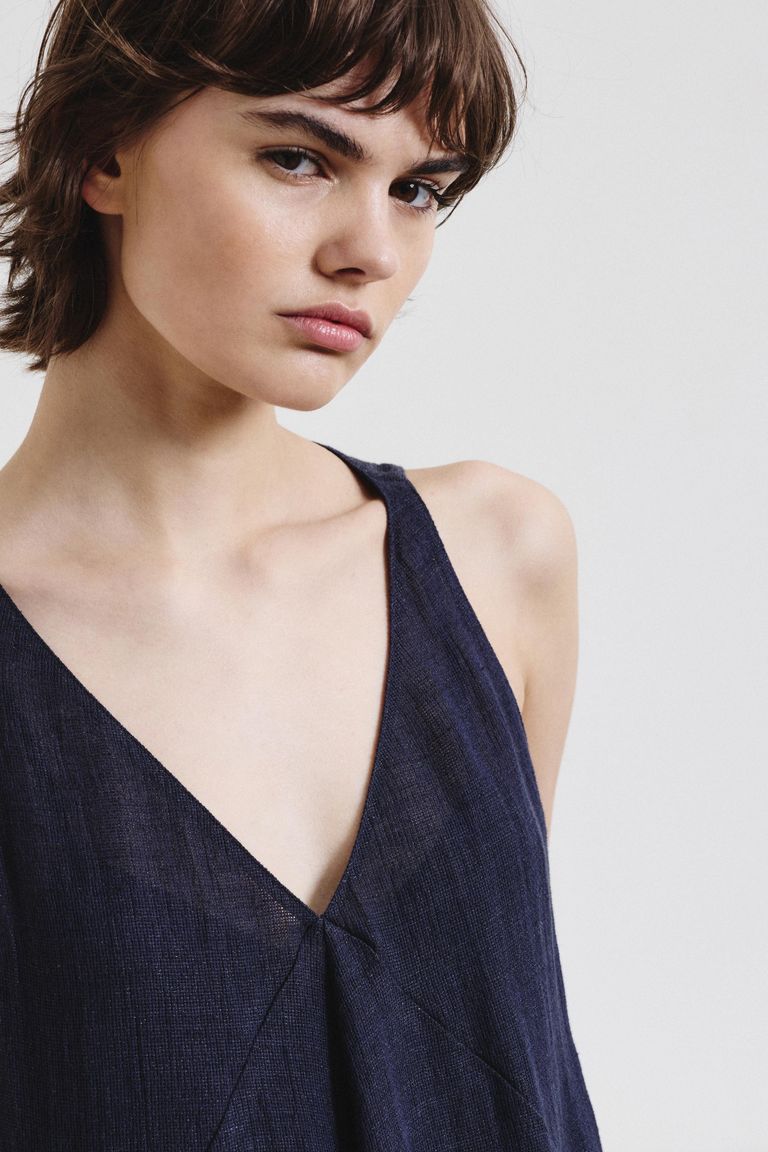 Sleeveless linen and cotton gauze dress