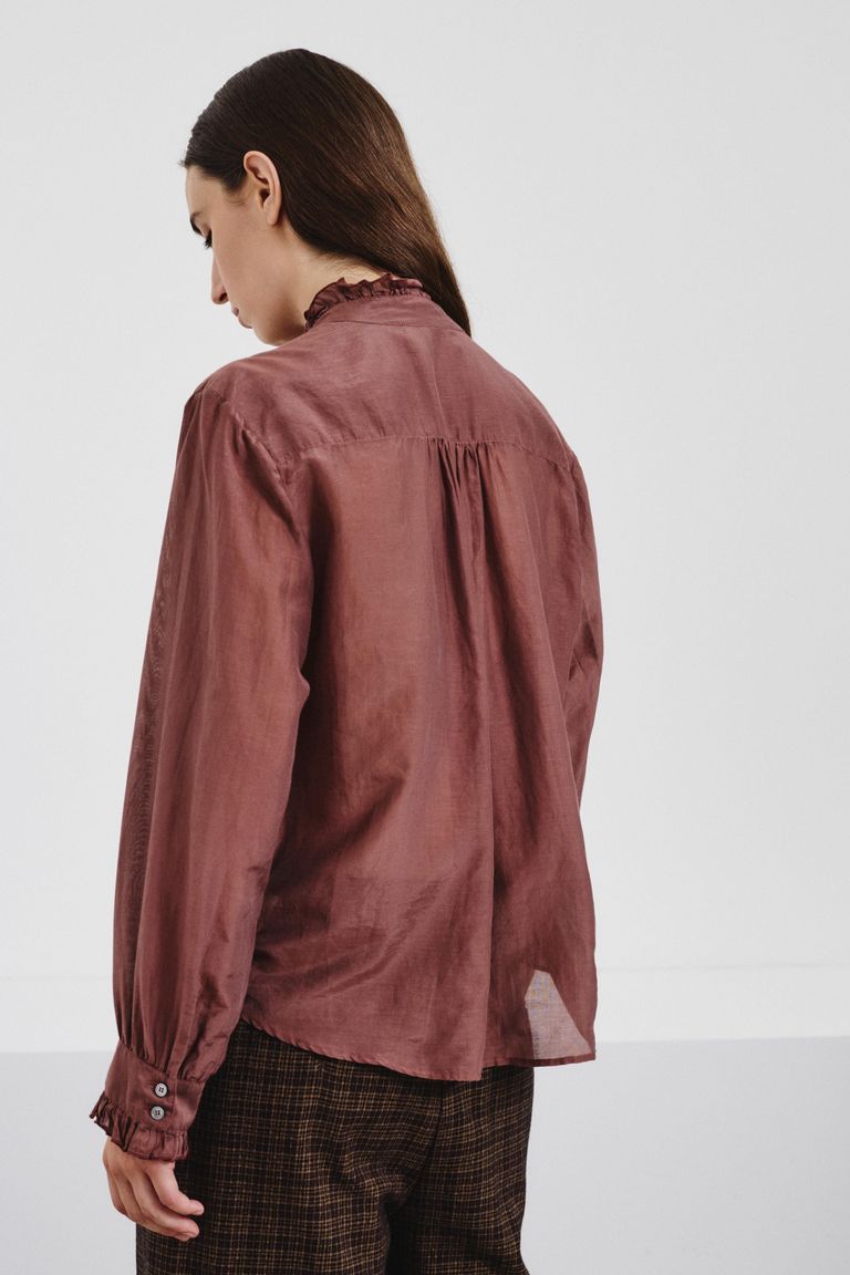 Silk and cotton voile ruffled shirt mauve