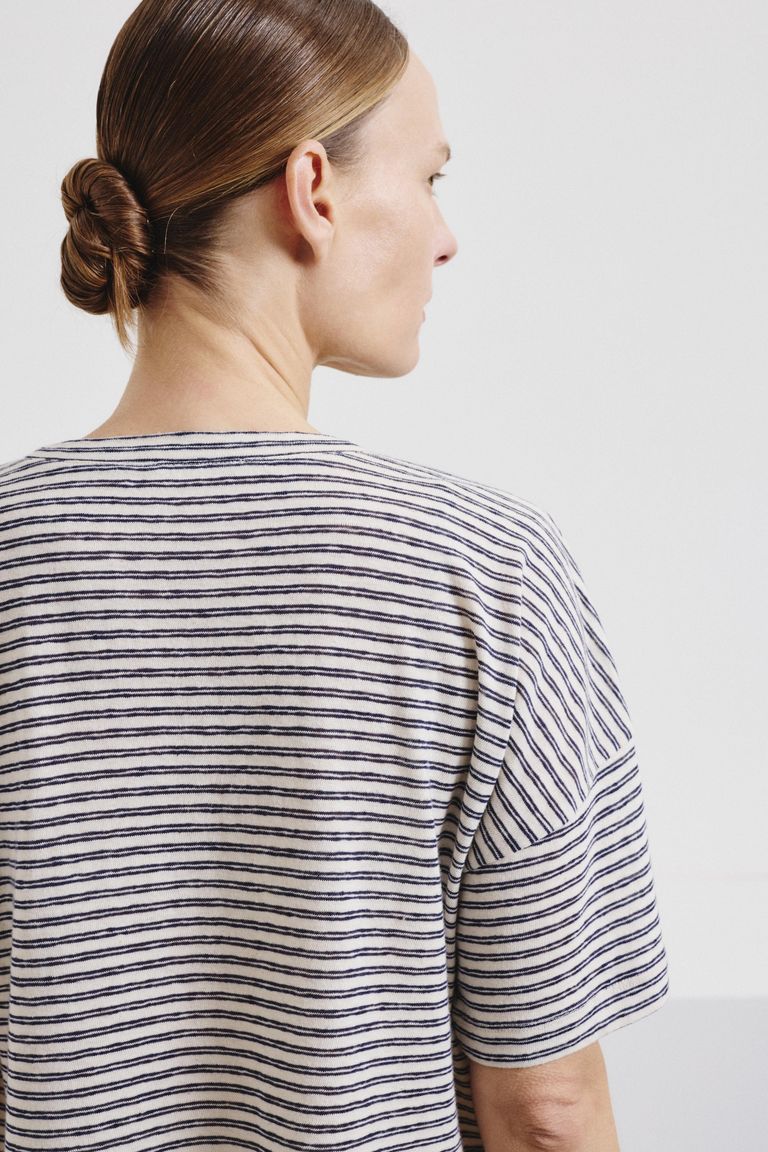 Oversized striped cotton and linen jersey T-shirt