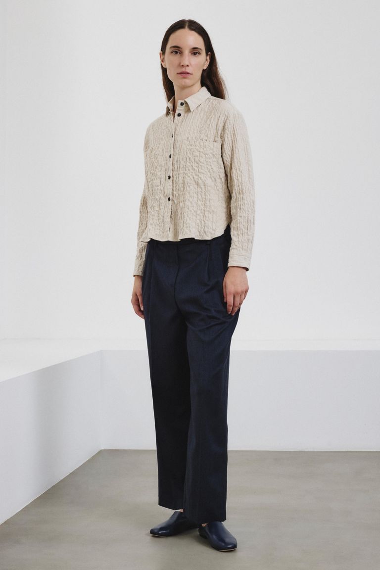 Cotton micro-herringbone embossed overshirt
