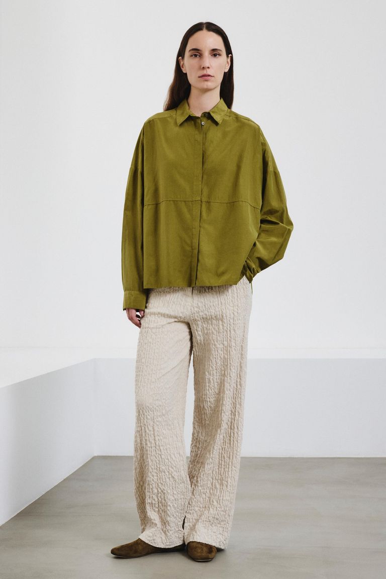 Habutai silk and cotton shirt avocado