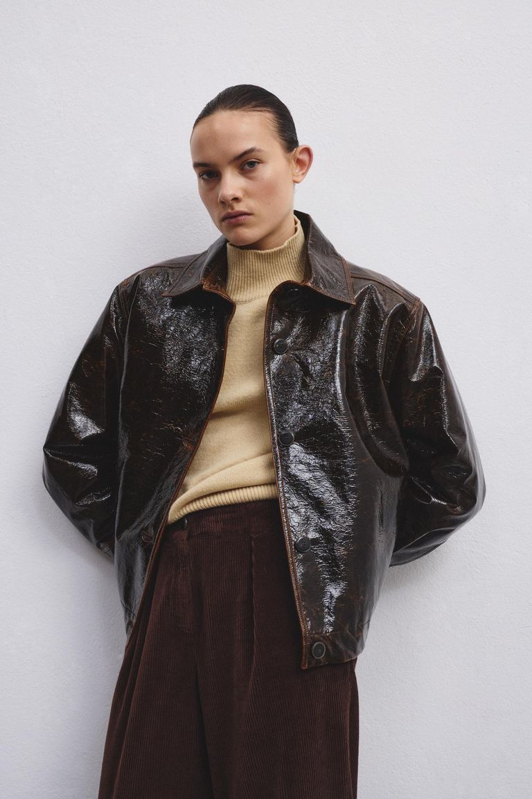 Jacket in crackle-effect coated fabric